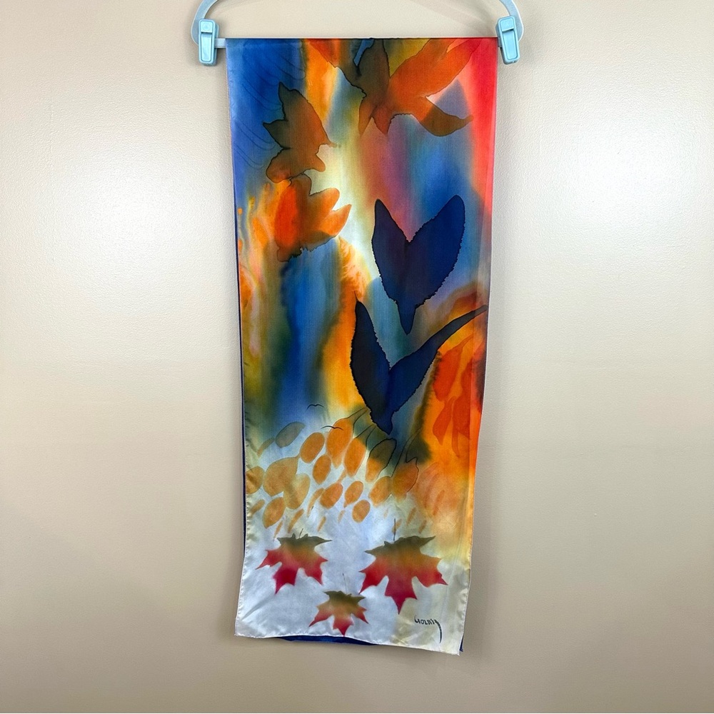 Golriz Design Handpainted Silk Scarf Colorful Abstract Artsy Canada Maple Leaf